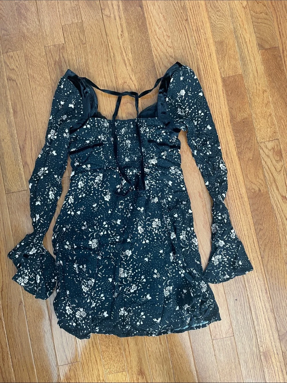 Free People Black Knit Top with Cream Speckle Detail